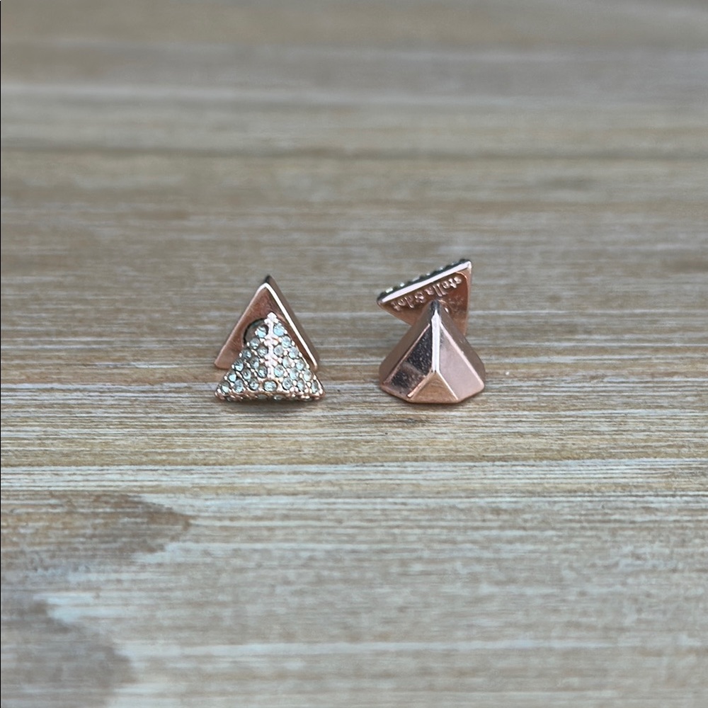 Stella & Dot Pave Double Sided Rose Gold Triangle Stud Earrings
